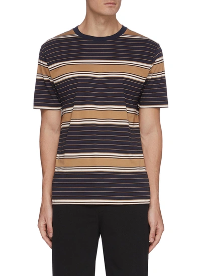 Equil Contrast Stripe Crewneck Cotton T-shirt In Blue