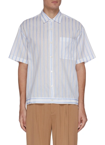 Equil Stripe Print Elastic Hem Shirt In White