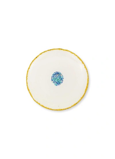 Coralla Maiuri Blue Marble Porcelain Dinner Coupe Plate - White Craquelé Edge
