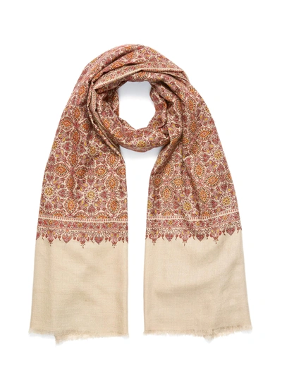 Akee International Geometric Floral Embroidered Pashmina Scarf In Neutral