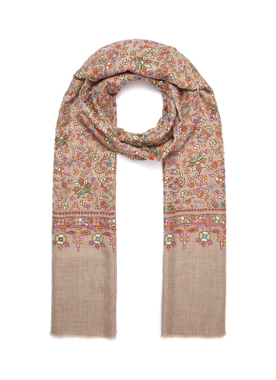 Akee International Floral Embroidered Pashmina Scarf In Neutral