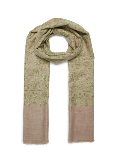 Akee International Paisley Floral Embroidered Pashmina Scarf In Neutral