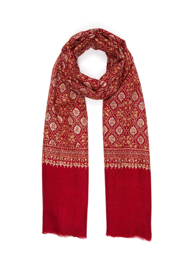 Akee International Geometric Floral Embroidered Pashmina Scarf In Red