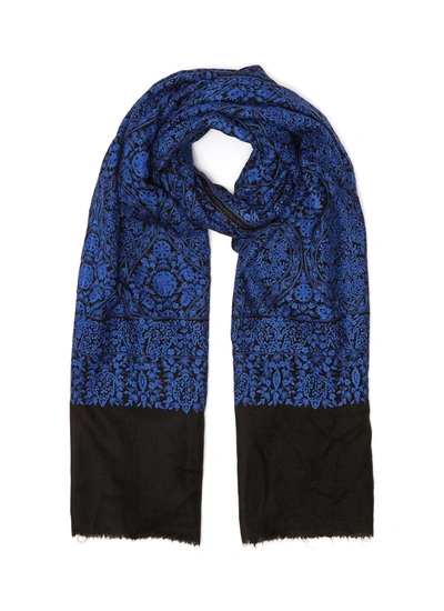 Akee International Floral Embroidered Handwoven Pashmina Shawl In Blue