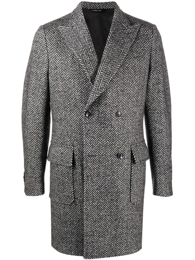 Tonello Herringbone Double-breasted Coat In Black