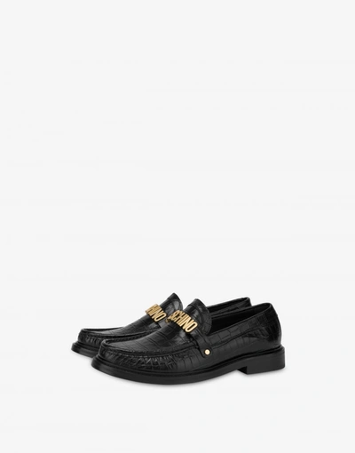 Moschino Croco Calfskin Loafers In Black