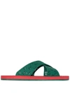 GUCCI GREEN GG LOGO RUBBER SANDALS