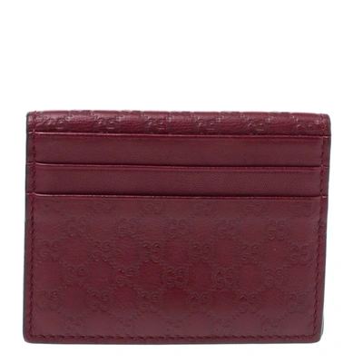 Pre-owned Gucci Burgundy Microssima Leather Bifold Card Holder