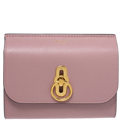 Pre-owned Mulberry Mocha Rose Leather Medium Amberley Wallet In Pink