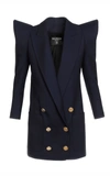 BALMAIN WOMEN'S PADDED-SHOULDER DOUBLE-BREASTED TWILL BLAZER