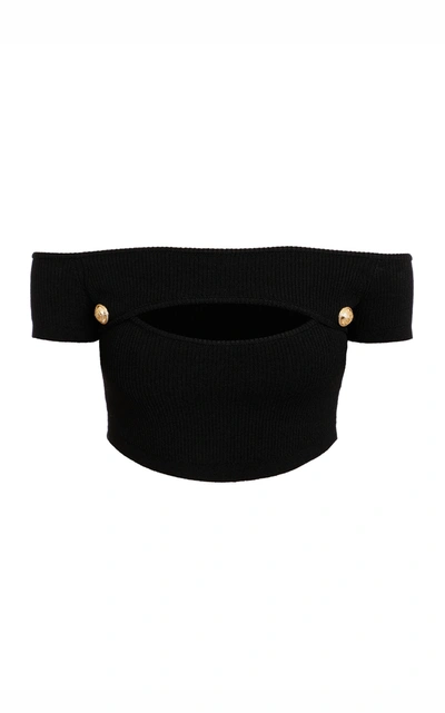 Balmain Cutout Knit Top In Black
