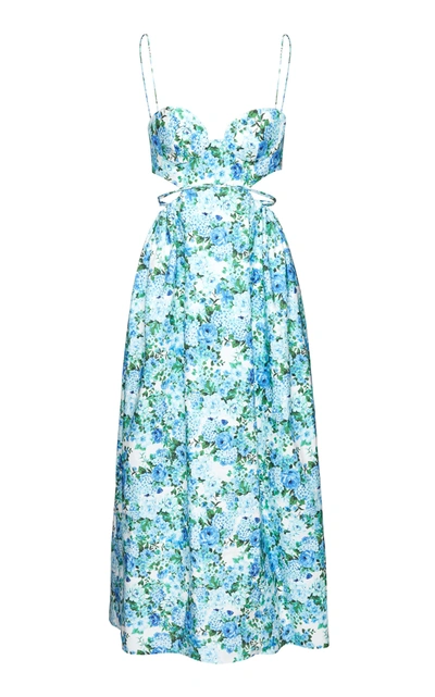 Magda Butrym Cutout Floral-print Cotton, Linen And Silk-blend Midi Dress In Blue