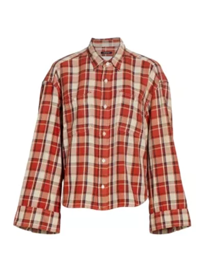 R13 Oversized Plaid Button-up Shirt In Red Plaid