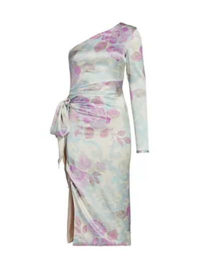Adriana Iglesias Brun One-shoulder Floral Jacquard Dress In Cool Bloom