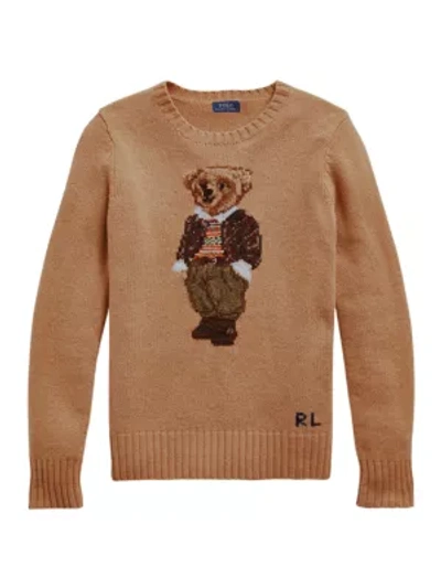 Ralph Lauren Women's Classic Bear Sweater In Camel Melange Multi