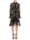 Marchesa Damask Lace Floral Embroidered Shirtdress In Black