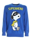 Mc2 Saint Barth Man Blue Sweater Snoopy Superhero Print - Special Edition In Blue