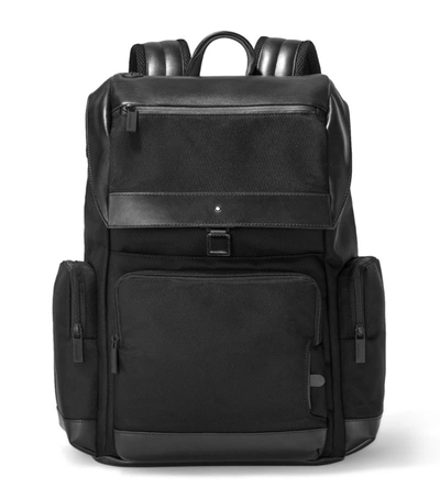 Montblanc Nightflight Leather-trimmed Canvas Backpack In Black