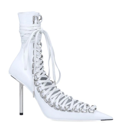 Balenciaga Womens White Corset Patent-leather Heeled Ankle Boots 4.5