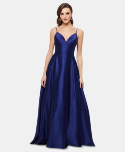 Betsy & Adam Satin Evening Gown In Royal Blue