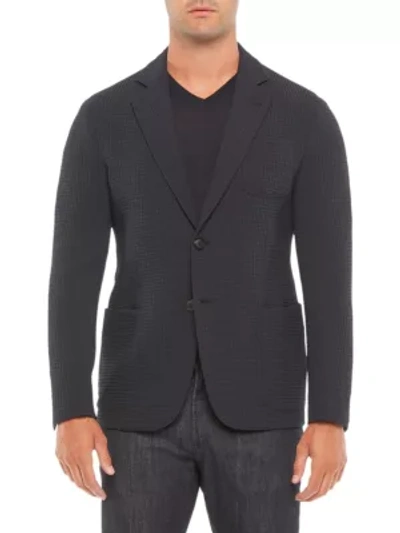 Giorgio Armani Textured Stretch Knit Sport Jacket In Solid Dark Blue