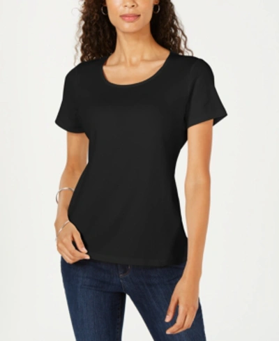 Karen Scott Plus Size 3/4 Sleeve Scoop-neck Top, Created For Macy's In Black
