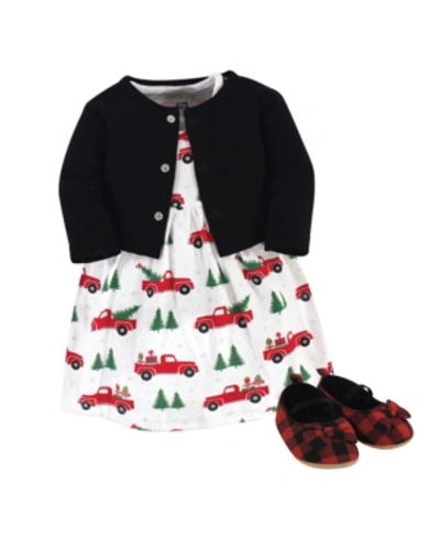Hudson Baby Kids' Baby Girls Christmas Tree Dress, Cardigan And Shoe Set, Pack Of 3 In Multi