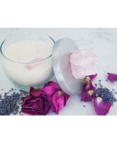Lifestone Gratitude Soy Candle With Rose Quartz Crystal: Geranium & Lavender Essential Oils In Ivory