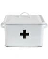 3R STUDIO ENAMELED METAL FIRST AID BOX WITH LID AND SWISS CROSS, WHITE AND BLACK