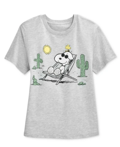 Peanuts Juniors' Snoopy Desert Graphic T-shirt In Heather Grey