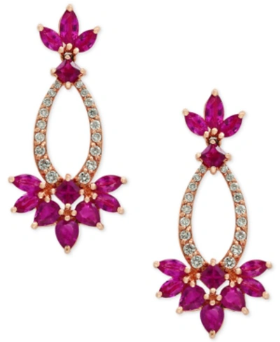 Effy Collection Amore By Effy Ruby (3-3/4 Ct. T.w.) And Diamond (1/3 Ct. T.w.) Drop Earrings In 14k Rose Gold In Red