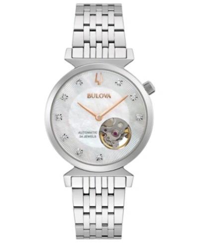 Bulova Women's Automatic Classic Regatta Diamond-accent Stainless Steel Bracelet Watch 32.2mm In Silver-tone