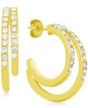 ESSENTIALS CRYSTAL DOUBLE SMALL HOOP EARRINGS IN GOLD-PLATE, 1"
