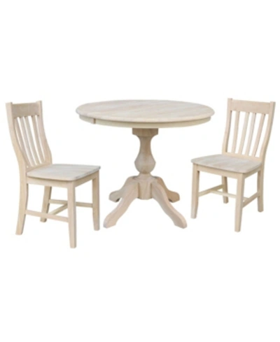 International Concepts 36" Round Extension Dining Table With 2 Cafe Chairs In Cream