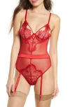 Oh La La Cheri Eyelash Lace Thong Teddy In Red