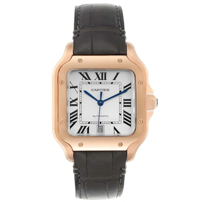 Pre-owned Cartier Silver 18k Rose Gold Santos 100 Xl Wgsa0007 Men's Wristwatch 39 Mm