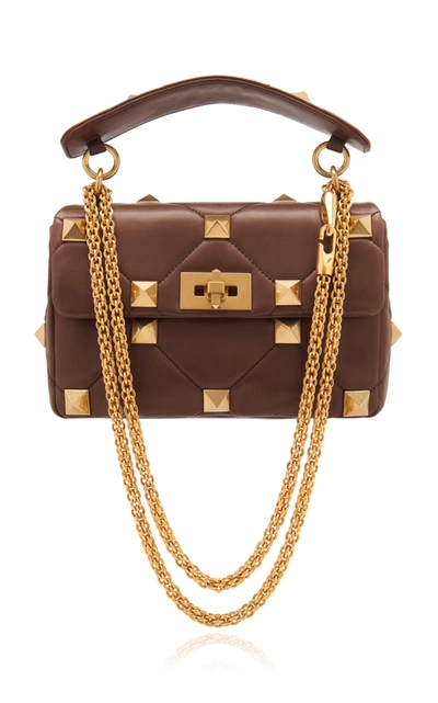 Valentino Garavani Roman Stud Medium Leather Shoulder Bag In Brown
