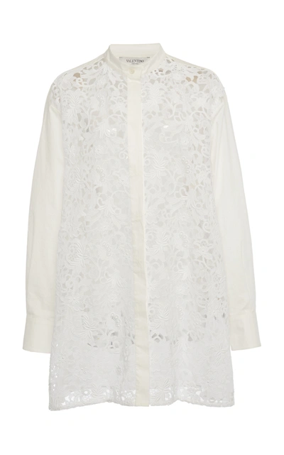 Valentino Poplin And Lace Oversize White Shirt