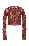 VALENTINO WOMEN'S FLORAL-EMBROIDERED OPEN-KNIT SWEATER