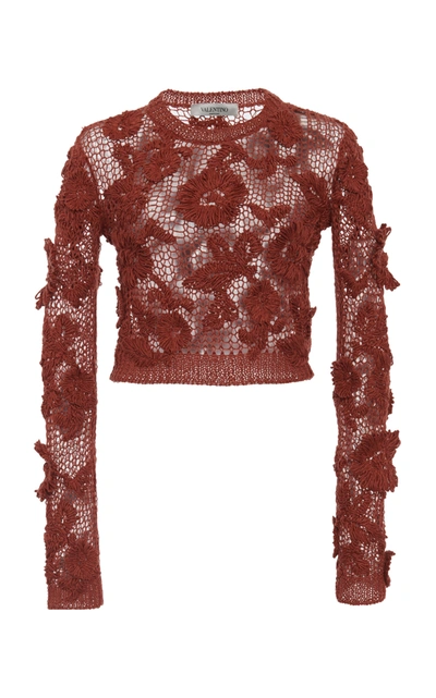 Valentino Women's Floral-embroidered Open-knit Sweater In Orange