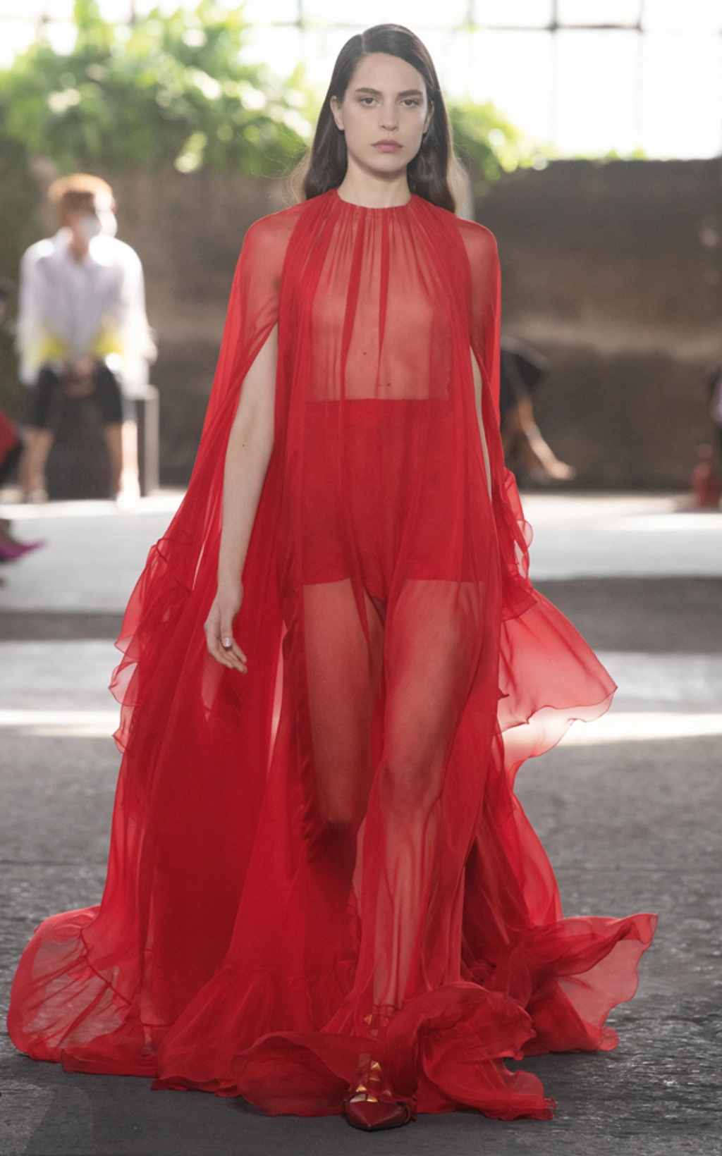 valentino red cape dress Cape-effect silk-crepe mini dress - burgundy