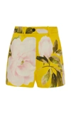 Valentino Floral-print Cotton And Silk-blend Shorts In Yellow