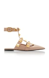Valentino Taupe Leather Roman Stud Ballet Flats In Black,neutral