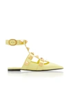 Valentino Roman Stud Metallic Leather Ballerina Ankle-strap Flats In Black,neutral