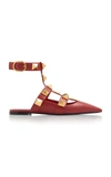 Valentino Garavani 10mm Roman Studs Leather Flats In Rosso Valentino