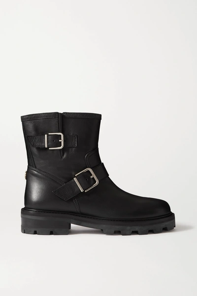 JIMMY CHOO YOUTH II BUCKLED LEATHER ANKLE BOOTS