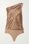 CAMI NYC THE DARBY ONE-SHOULDER SILK-CHARMEUSE AND STRETCH-JERSEY THONG BODYSUIT