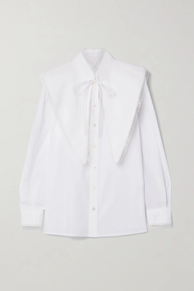 Tory Burch Crochet-trimmed Cotton-poplin Shirt In White