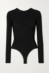 GOLDSIGN CUTOUT RIBBED STRETCH-KNIT THONG BODYSUIT