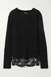 ANN DEMEULEMEESTER RIBBED WOOL AND CORDED LACE SWEATER